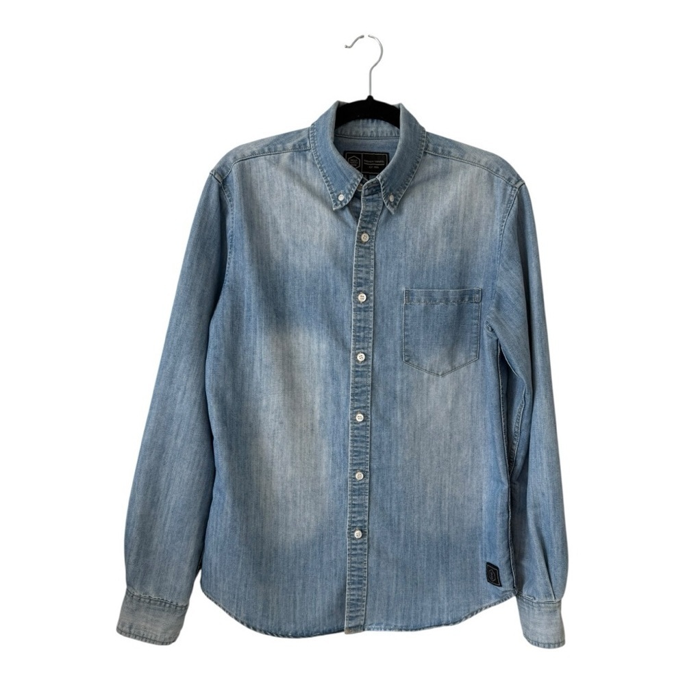 West 49 Denim Shirt Long Sleeve Button Down Stone Washed - Size Small